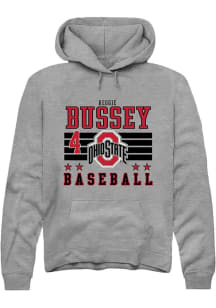 Reggie Bussey Rally Mens Grey Ohio State Buckeyes NIL Striped Hooded Sweatshirt
