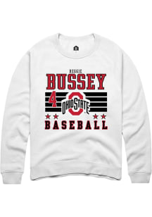 Reggie Bussey Rally Mens White Ohio State Buckeyes NIL Striped Crew Sweatshirt
