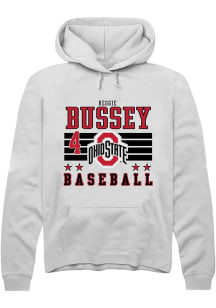 Reggie Bussey Rally Mens White Ohio State Buckeyes NIL Striped Hooded Sweatshirt