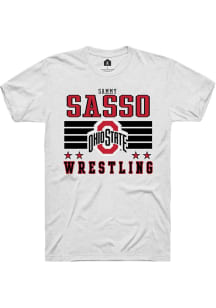 Sammy Sasso White Ohio State Buckeyes NIL Striped Short Sleeve T Shirt