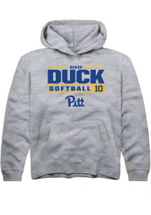 Bekah Duck Rally Youth Grey Pitt Panthers NIL Stacked Box Long Sleeve Hooded Sweatshirt