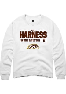 Alli Harness Rally Mens White Western Michigan Broncos NIL Stacked Box Crew Sweatshirt