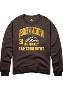 Cameron Rowe Rally Mens Brown Western Michigan Broncos NIL Arch Logo Crew Sweatshirt