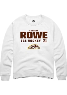 Cameron Rowe Rally Mens White Western Michigan Broncos NIL Stacked Box Crew Sweatshirt