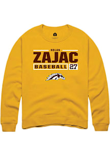 Nolan Zajac  Rally Western Michigan Broncos Mens Gold NIL Stacked Box Long Sleeve Crew Sweatshirt