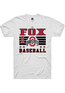 Ty Fox White Ohio State Buckeyes NIL Striped Short Sleeve T Shirt