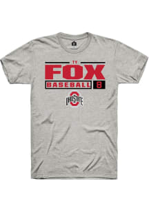 Ty Fox Ash Ohio State Buckeyes NIL Stacked Box Short Sleeve T Shirt