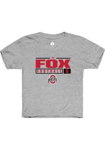 Ty Fox Rally Youth Grey Ohio State Buckeyes NIL Stacked Box Short Sleeve T-Shirt