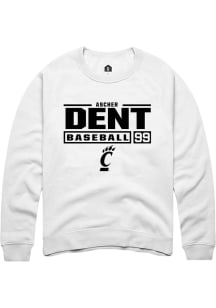 Ascher Dent Rally Mens White Cincinnati Bearcats NIL Stacked Box Crew Sweatshirt