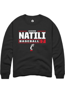 Jackson Natili Rally Mens Black Cincinnati Bearcats NIL Stacked Box Crew Sweatshirt