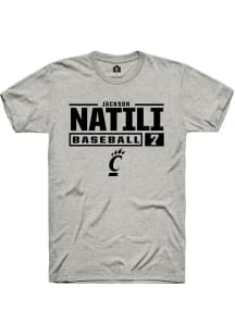 Jackson Natili Ash Cincinnati Bearcats NIL Stacked Box Short Sleeve T Shirt