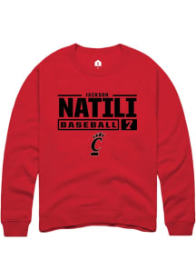Jackson Natili Rally Mens Red Cincinnati Bearcats NIL Stacked Box Crew Sweatshirt