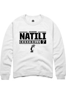 Jackson Natili Rally Mens White Cincinnati Bearcats NIL Stacked Box Crew Sweatshirt