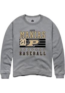 Aaron Manias Rally Mens Grey Purdue Boilermakers NIL Striped Crew Sweatshirt