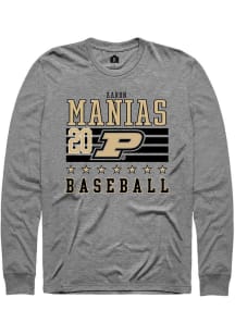 Aaron Manias Rally Mens Grey Purdue Boilermakers NIL Striped Tee