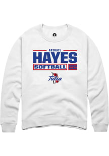 Abigail Hayes Rally Mens White Tulsa Golden Hurricane NIL Stacked Box Crew Sweatshirt