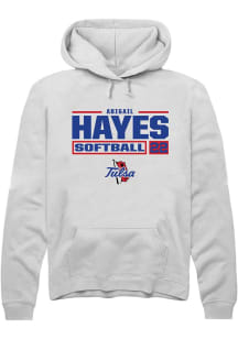 Abigail Hayes Rally Mens White Tulsa Golden Hurricane NIL Stacked Box Hooded Sweatshirt