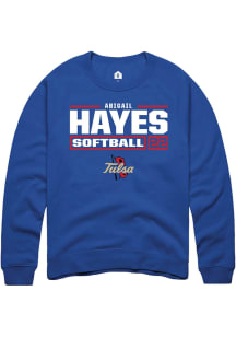 Abigail Hayes Rally Mens Blue Tulsa Golden Hurricane NIL Stacked Box Crew Sweatshirt