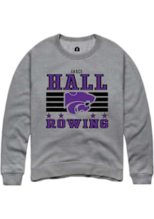 Grace Hall  Rally K-State Wildcats Mens Grey NIL Striped Long Sleeve Crew Sweatshirt