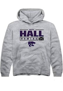 Grace Hall  Rally K-State Wildcats Youth Grey NIL Stacked Box Long Sleeve Hoodie