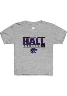 Grace Hall Rally Youth Grey K-State Wildcats NIL Stacked Box Short Sleeve T-Shirt
