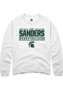 Nick Sanders Rally Mens White Michigan State Spartans NIL Stacked Box Crew Sweatshirt