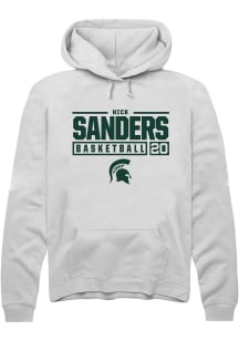 Nick Sanders Rally Mens White Michigan State Spartans NIL Stacked Box Hooded Sweatshirt
