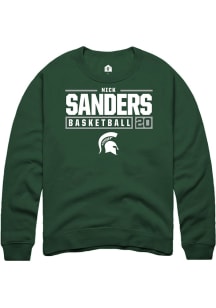 Nick Sanders Rally Mens Green Michigan State Spartans NIL Stacked Box Crew Sweatshirt