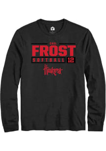 Cael Frost Rally Mens Black Nebraska Cornhuskers NIL Stacked Box Tee