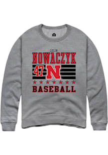Colin Nowaczyk  Rally Nebraska Cornhuskers Mens Grey NIL Striped Long Sleeve Crew Sweatshirt