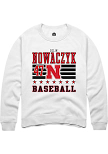 Colin Nowaczyk  Rally Nebraska Cornhuskers Mens White NIL Striped Long Sleeve Crew Sweatshirt