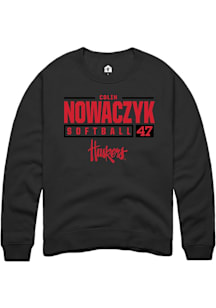Colin Nowaczyk  Rally Nebraska Cornhuskers Mens Black NIL Stacked Box Long Sleeve Crew Sweatshirt
