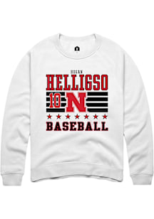 Hogan Helligso  Rally Nebraska Cornhuskers Mens White NIL Striped Long Sleeve Crew Sweatshirt