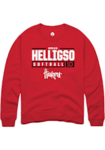 Hogan Helligso  Rally Nebraska Cornhuskers Mens Red NIL Stacked Box Long Sleeve Crew Sweatshirt