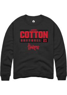 Jaron Cotton Rally Mens Black Nebraska Cornhuskers NIL Stacked Box Crew Sweatshirt