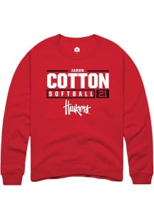 Jaron Cotton Rally Mens Red Nebraska Cornhuskers NIL Stacked Box Crew Sweatshirt