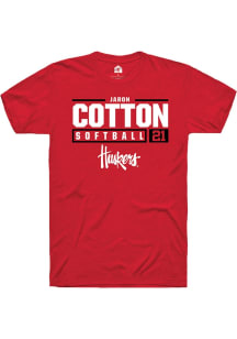 Jaron Cotton Red Nebraska Cornhuskers NIL Stacked Box Short Sleeve T Shirt
