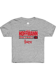 Kacie Hoffmann  Rally Nebraska Cornhuskers Youth Grey NIL Stacked Box Short Sleeve T-Shirt