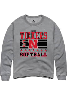 Macie Vickers Rally Mens Grey Nebraska Cornhuskers NIL Striped Crew Sweatshirt