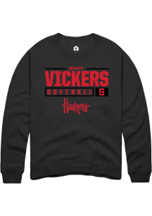 Macie Vickers Rally Mens Black Nebraska Cornhuskers NIL Stacked Box Crew Sweatshirt