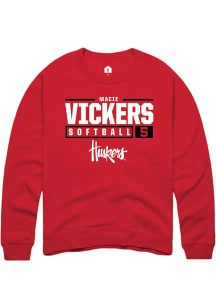 Macie Vickers Rally Mens Red Nebraska Cornhuskers NIL Stacked Box Crew Sweatshirt