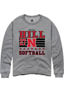 Natalia Hill Rally Mens Grey Nebraska Cornhuskers NIL Striped Crew Sweatshirt