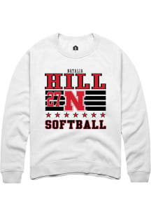 Natalia Hill Rally Mens White Nebraska Cornhuskers NIL Striped Crew Sweatshirt