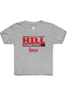 Natalia Hill Rally Youth Grey Nebraska Cornhuskers NIL Stacked Box Short Sleeve T-Shirt