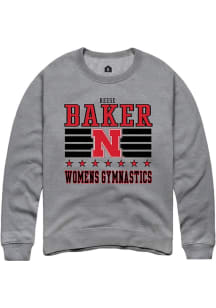 Reese Baker Rally Mens Grey Nebraska Cornhuskers NIL Striped Crew Sweatshirt