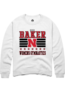 Reese Baker Rally Mens White Nebraska Cornhuskers NIL Striped Crew Sweatshirt