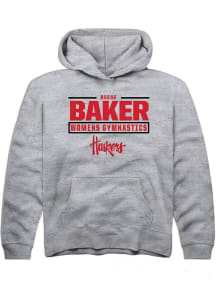 Reese Baker Rally Youth Grey Nebraska Cornhuskers NIL Stacked Box Long Sleeve Hooded Sweatshirt