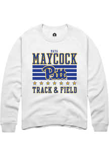 Maya Maycock Rally Mens White Pitt Panthers NIL Striped Crew Sweatshirt