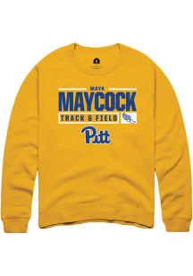 Maya Maycock Rally Mens Gold Pitt Panthers NIL Stacked Box Crew Sweatshirt