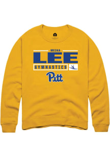 Meika Lee Rally Mens Gold Pitt Panthers NIL Stacked Box Crew Sweatshirt